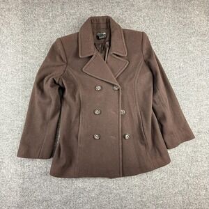 Crossing Pointe Pea Coat Womens 8 Brown Wool Double Breasted Mid Length Warm